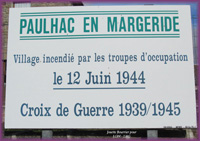 Plaque commmorative de Paulhac en Margeride